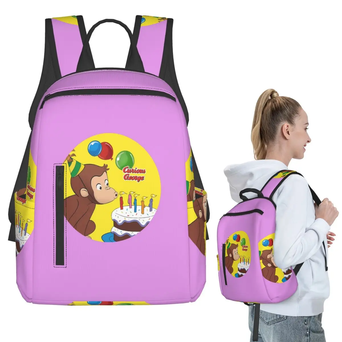 Curious George Backpack Student BookBag Boys Girls School Bag Laptop Shoulder Bags Men Women