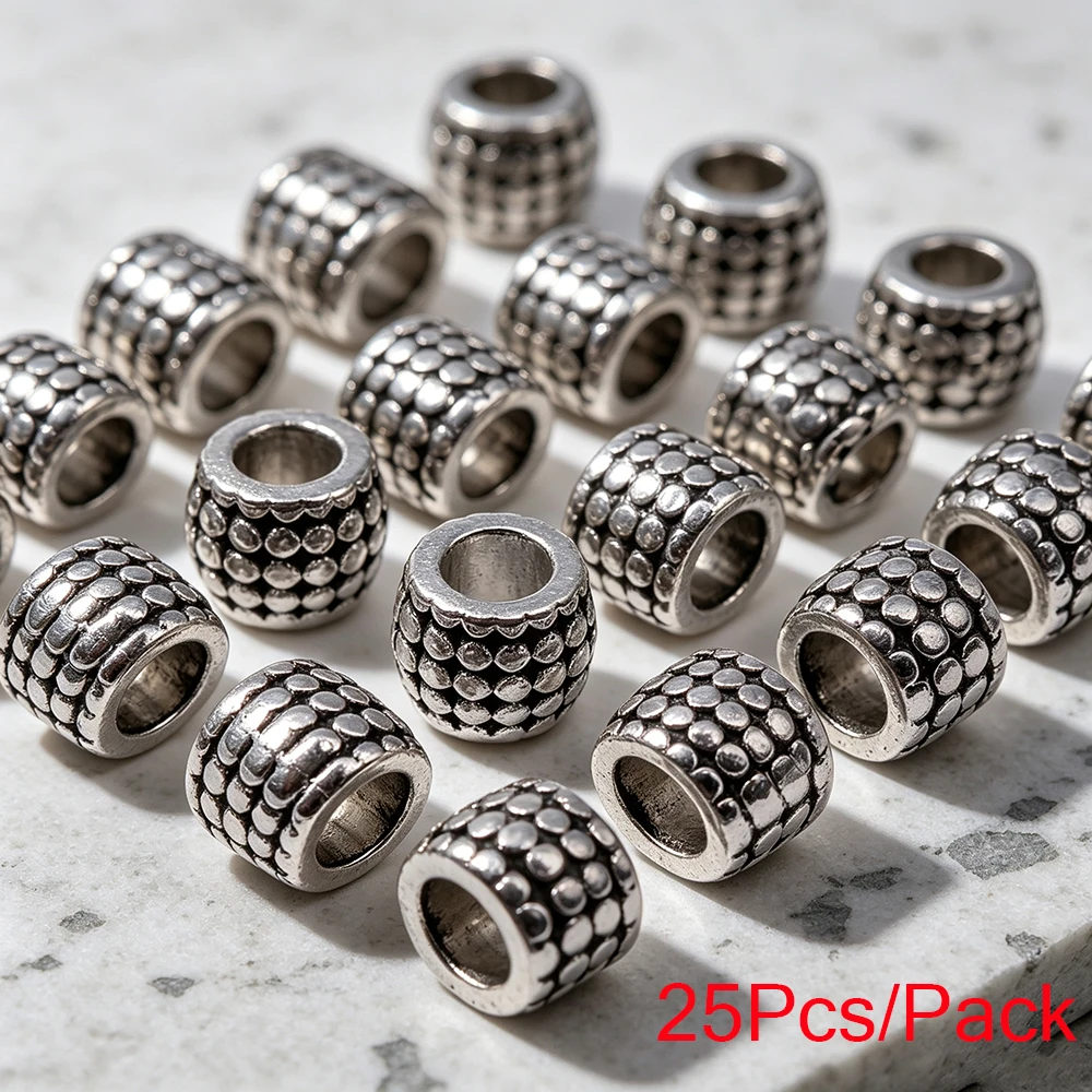 Wholesale 25Pcs/Pack Large Hole Spacer Beads For Jewelry Making Retro Silvery Alloy Loose Bead DIY Bracelet Necklace Trinket