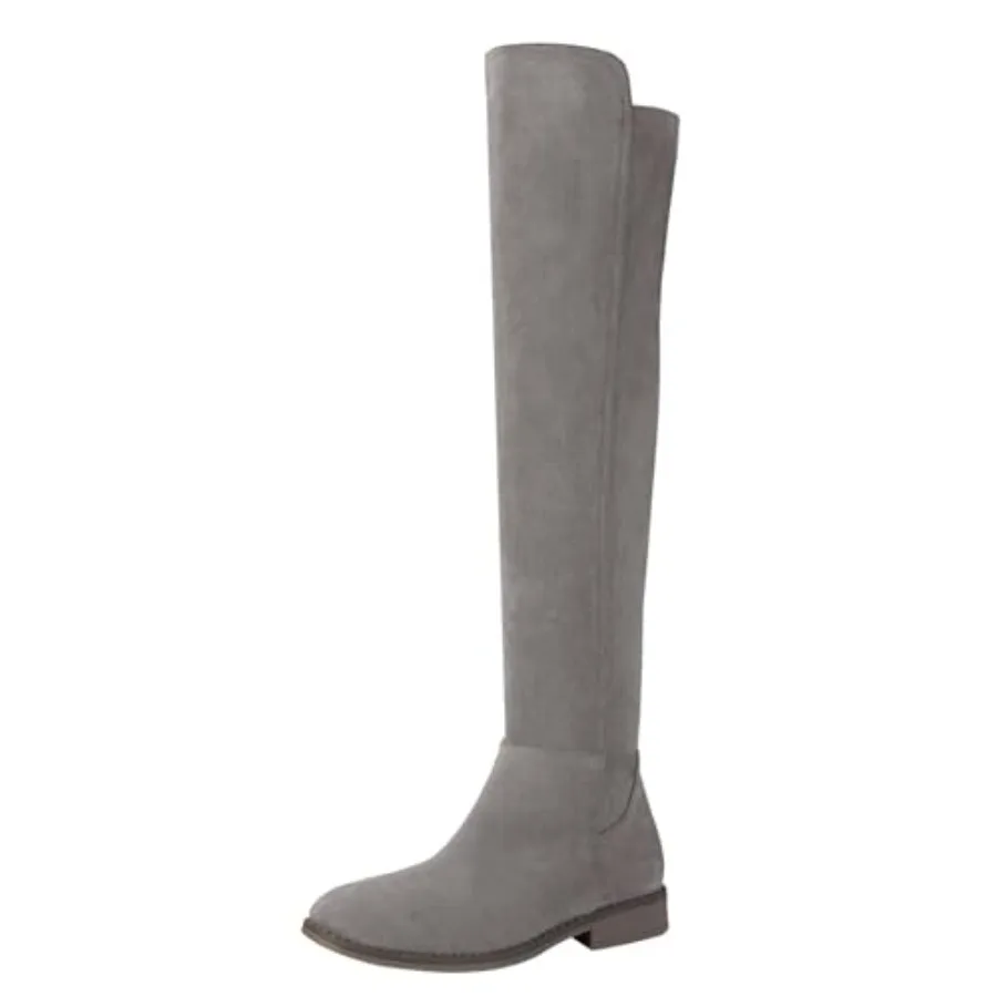 

Shoe'N Tale Thigh High Over The Knee Boots for Women Flat Low Heel Fall Winter Stretch Suede Long Round Toe Boots