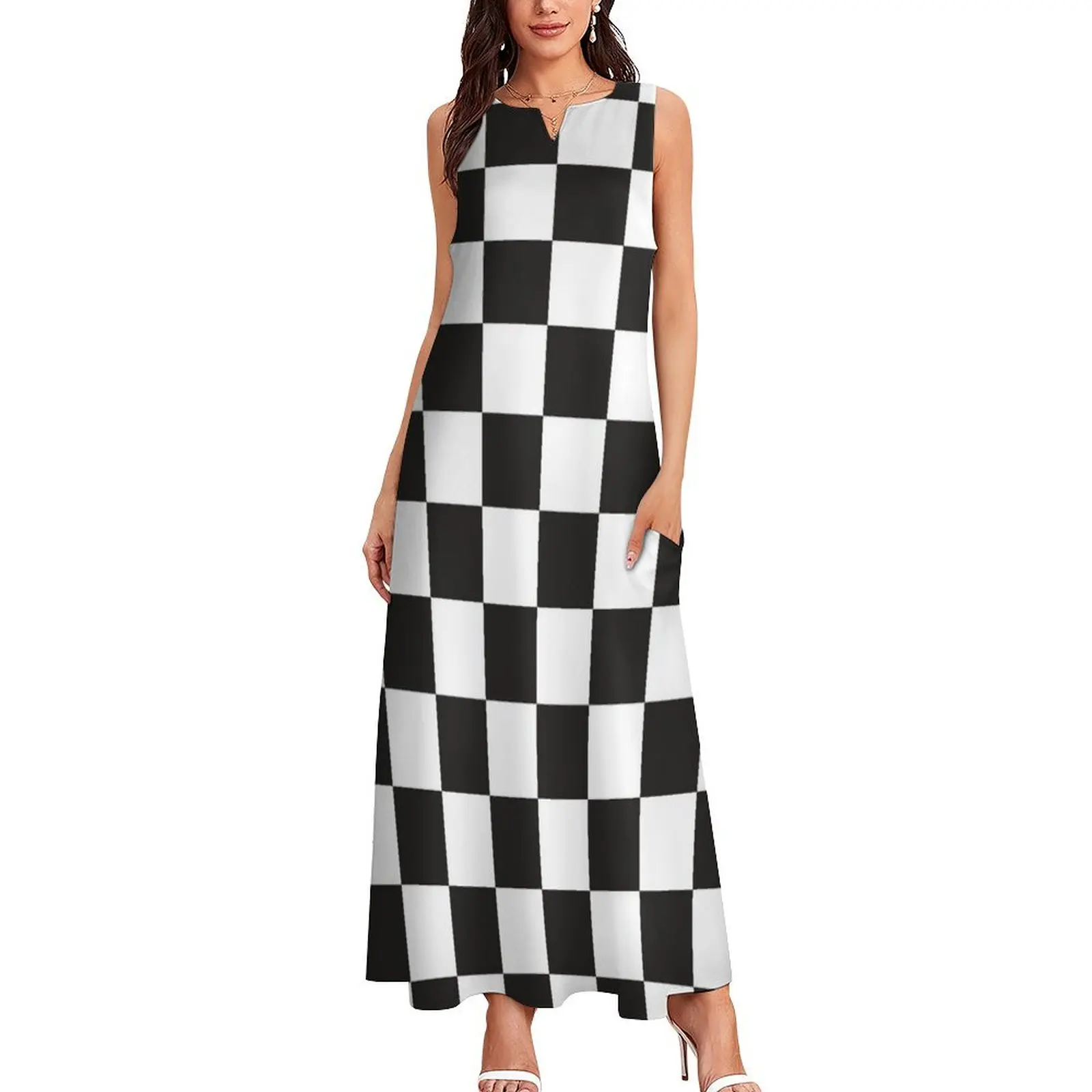 Black and White Checkerboard Chess square pattern HD High Quality Online Store Long Dress long dress women Dress