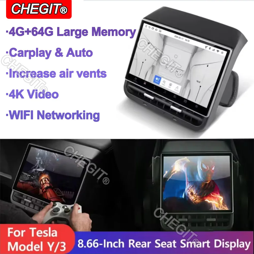 

8.66-inch 4G 64G Rear Display for Tesla Model 3 2019-2023 Model Y 2019-2024 Entertainment Screen Supports Original Car Control