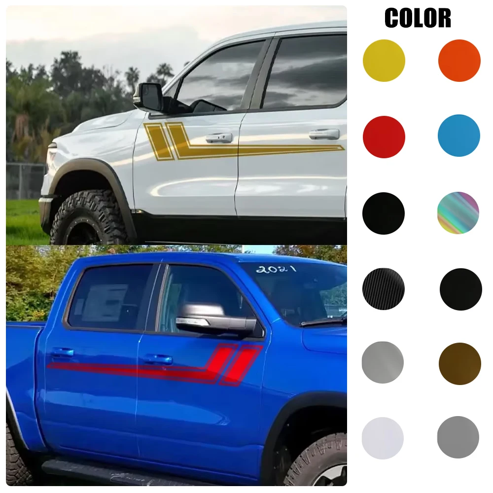 

2 шт., боковые наклейки на дверь автомобиля, графические полосы, наклейки, виниловая крышка, аксессуары для автостайлинга для Dodge RAM 1500 2500 Rebel Truck