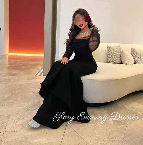 

Черные платья для выпускного вечера с длинными рукавами, плиссированные вечерние платья с блестками и открытой спиной длиной до пола, вечерние платья по индивидуальному заказу 2025