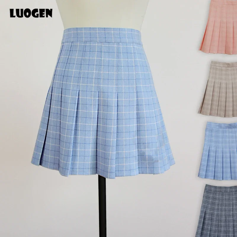 

Japanese Style High Waist Plaid Chest Pleated Color Pink Cute Lolita Mini Short Skirts