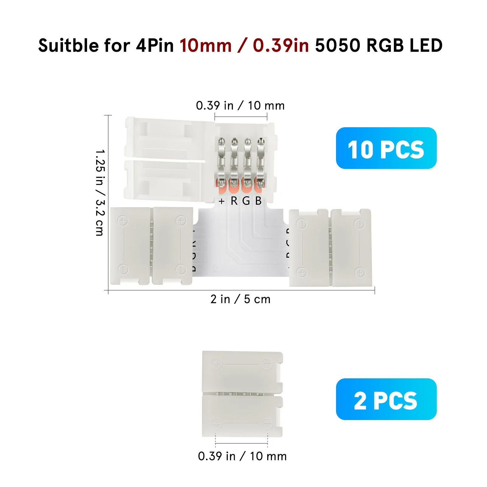 LED Adapter Connector for Strip Lights Solderless Connectors 4-pin Shape Corner