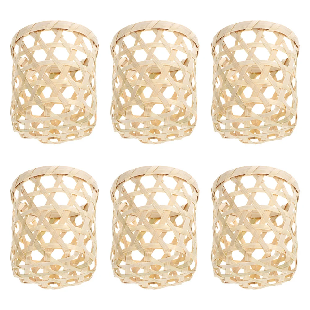 6 Pcs Household Multifunctional Flower Basket Holders Rattan Tea Light Bamboo DIY Craft Tealight