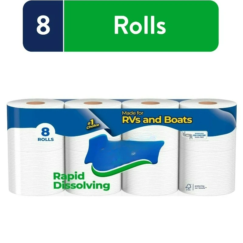 

Быстрорастворимая туалетная бумага для автодомов и лодок, 8 двойных рулонов