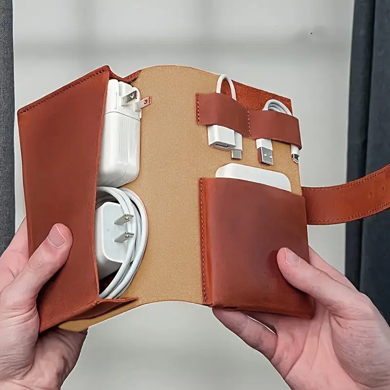 Organizador multicompartimentos de PU, funda de accesorios portátil para cables, cargadores, auriculares, bolígrafos, bolsa de almacenamiento de viaje duradera, 1 ud.