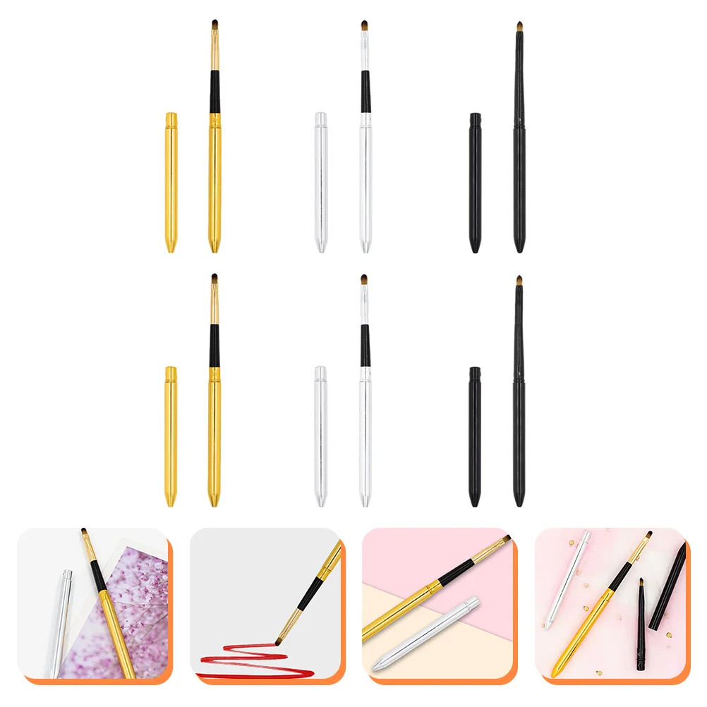 6 pçs escova labial de lã biônica antiaderente ferramenta de maquiagem para batom sombra aplicação portátil cosméticos conjunto de escova maquiagem feminina