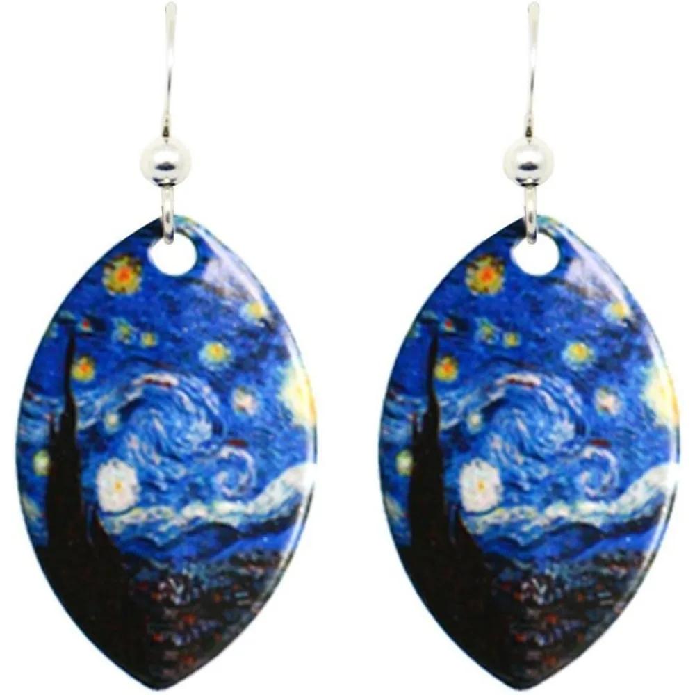 

Starry Night Van Gogh Earrings Non Tarnish Sterling Silver French Hook Ear Wire