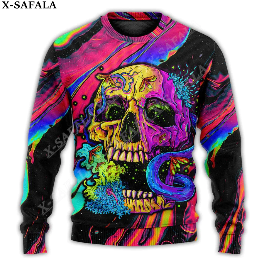 Trippy Skull Horrible Ugly Christmas Sweaters 3D Printed Knit Funny Gift Jumpers Tops Couple Holiday Party Unisex Casual-4