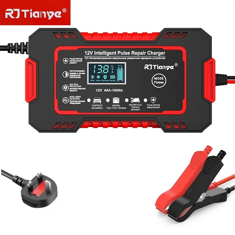 

Автомобильное зарядное устройство с британской вилкой, 12 В, 6 А, импульсный ремонт, интеллектуальная быстрая зарядка, AGM, глубокий цикл, гель, свинцово-кислотный автомобильный мотоцикл