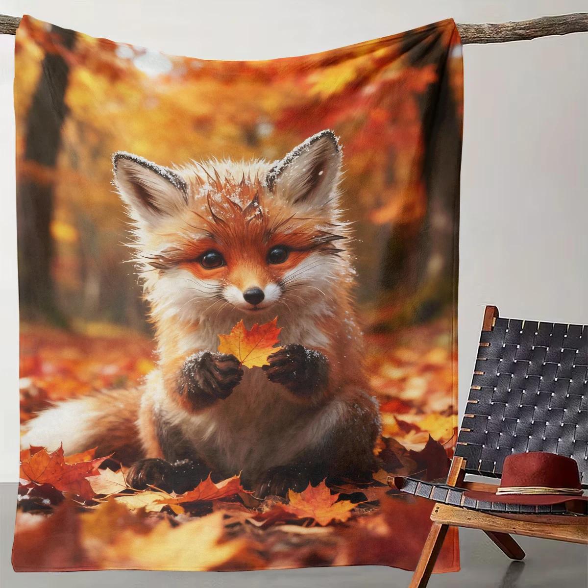 

1 piece of autumn healing little fox maple leaf blanket | warm atmosphere soft blanket autumn vacation ins style bedroom