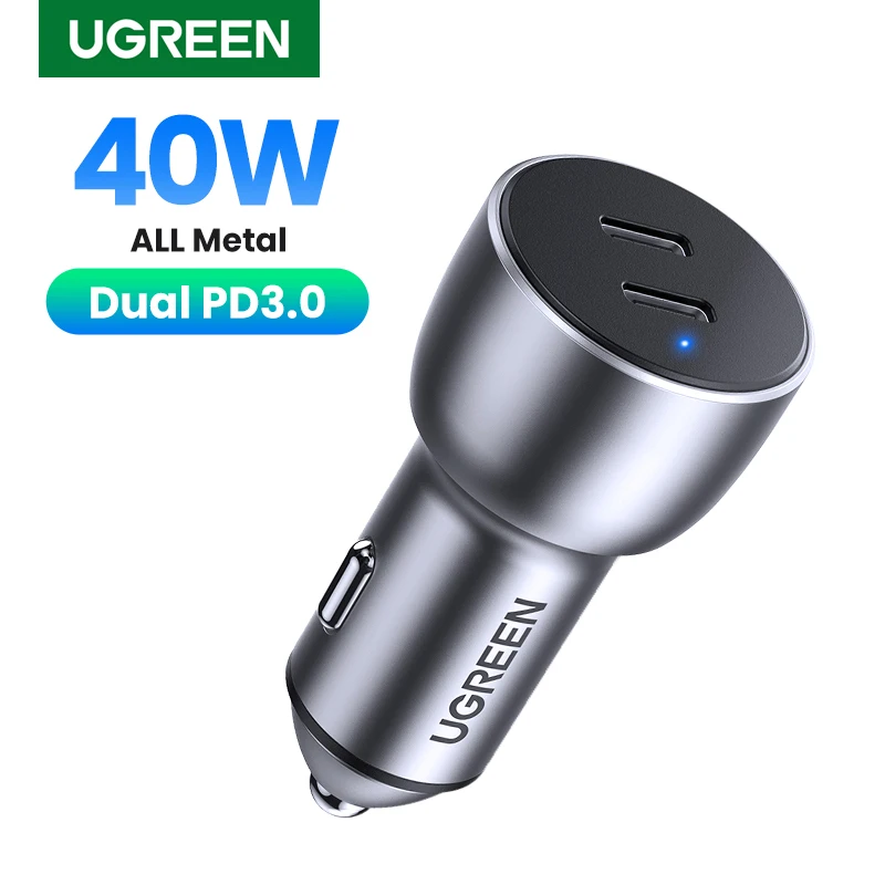 UGREEN PD 40W Car Charger Quick Charge QC4.0 3.0 USB Charger for Xiaomi Type C Fast Charging for iPhone 14 13 12 Phone Charger