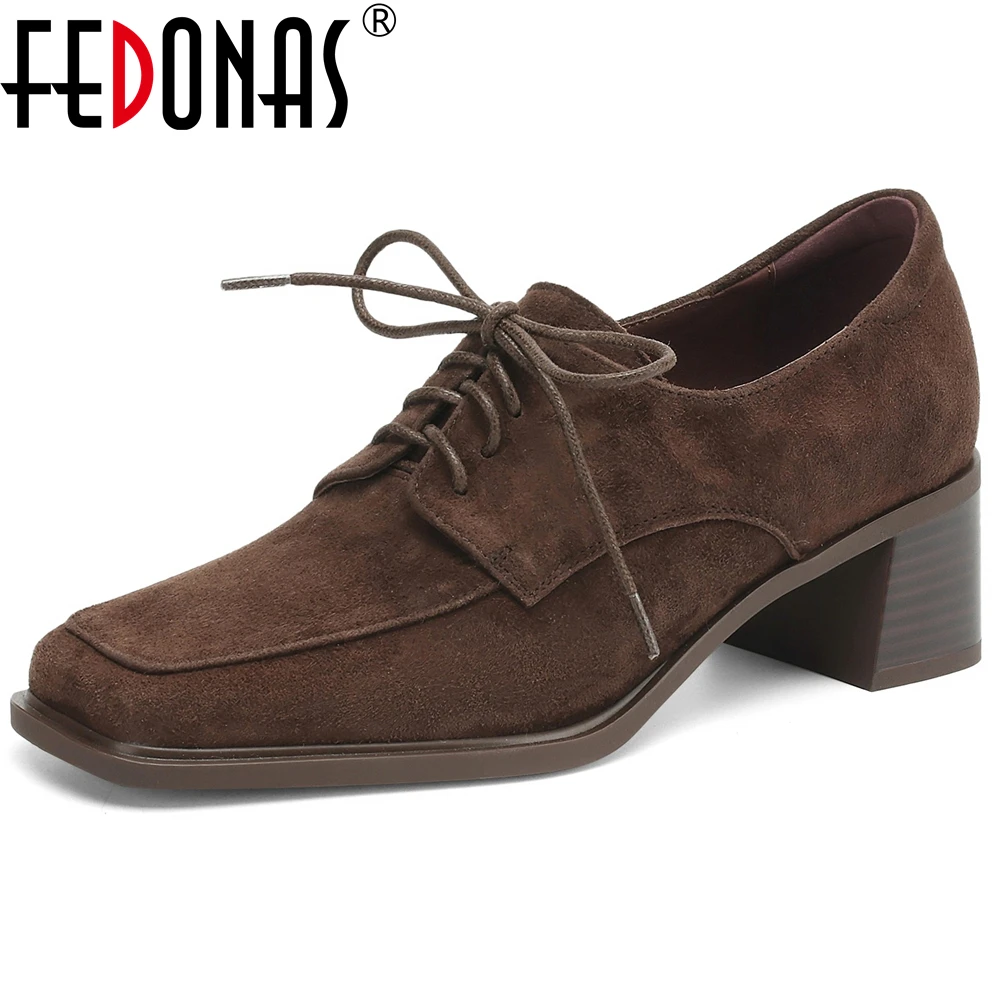 FEDONAS Suede Pumps Women Shoes 2025 New Trendy Spring Block Heel Office Lady Handmade Shoes Retro Office Pumps Shoes Big Size