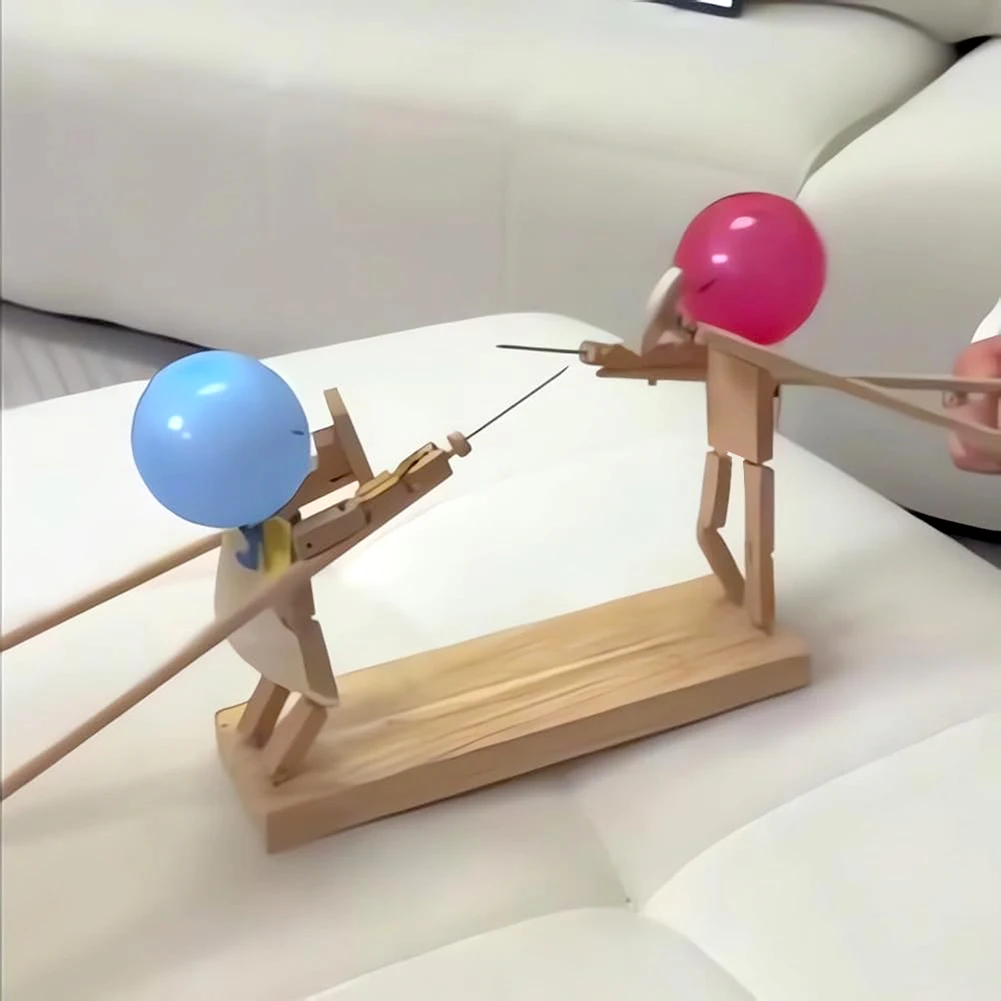 Hand-made Wooden Fencing Puppets Relief Stress Unique Balloon Bamboos Game For Birthday Gift