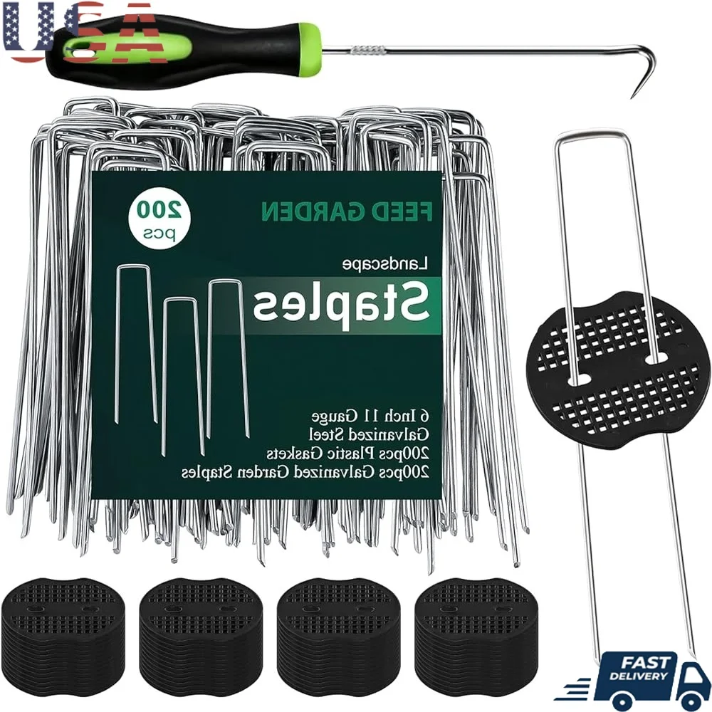 

200 шт. ландшафтные скобы из оцинкованной стали, садовые колья, 6-дюймовые сверхмощные антикоррозийные штифты, ландшафтная ткань, посадка SOD