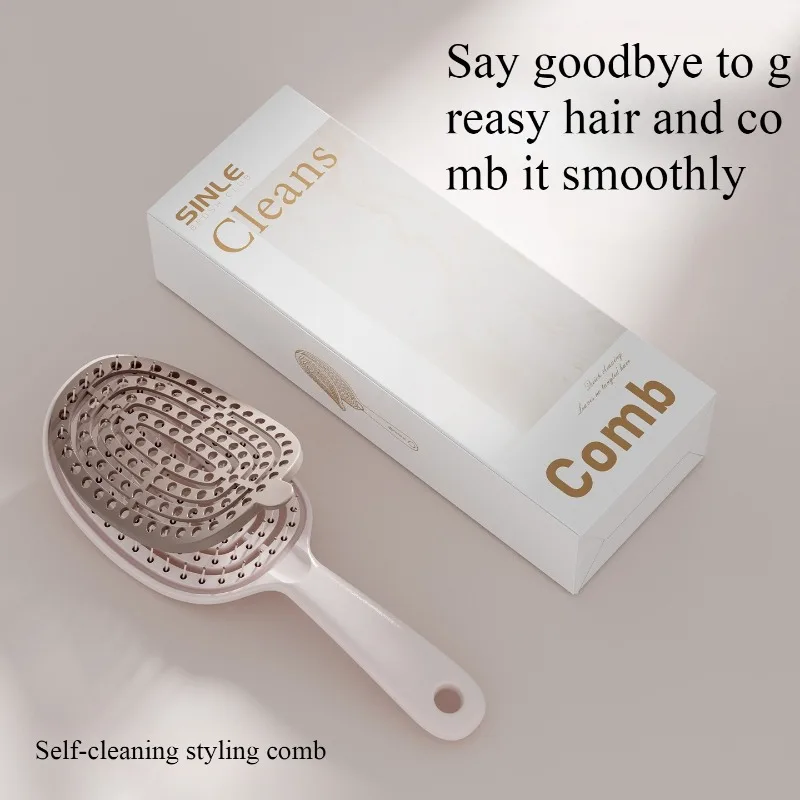 Self cleaning ribbed air cushion comb with high cranial top and fluffy shape, airbag massage comb, anti tangling, easy to clean