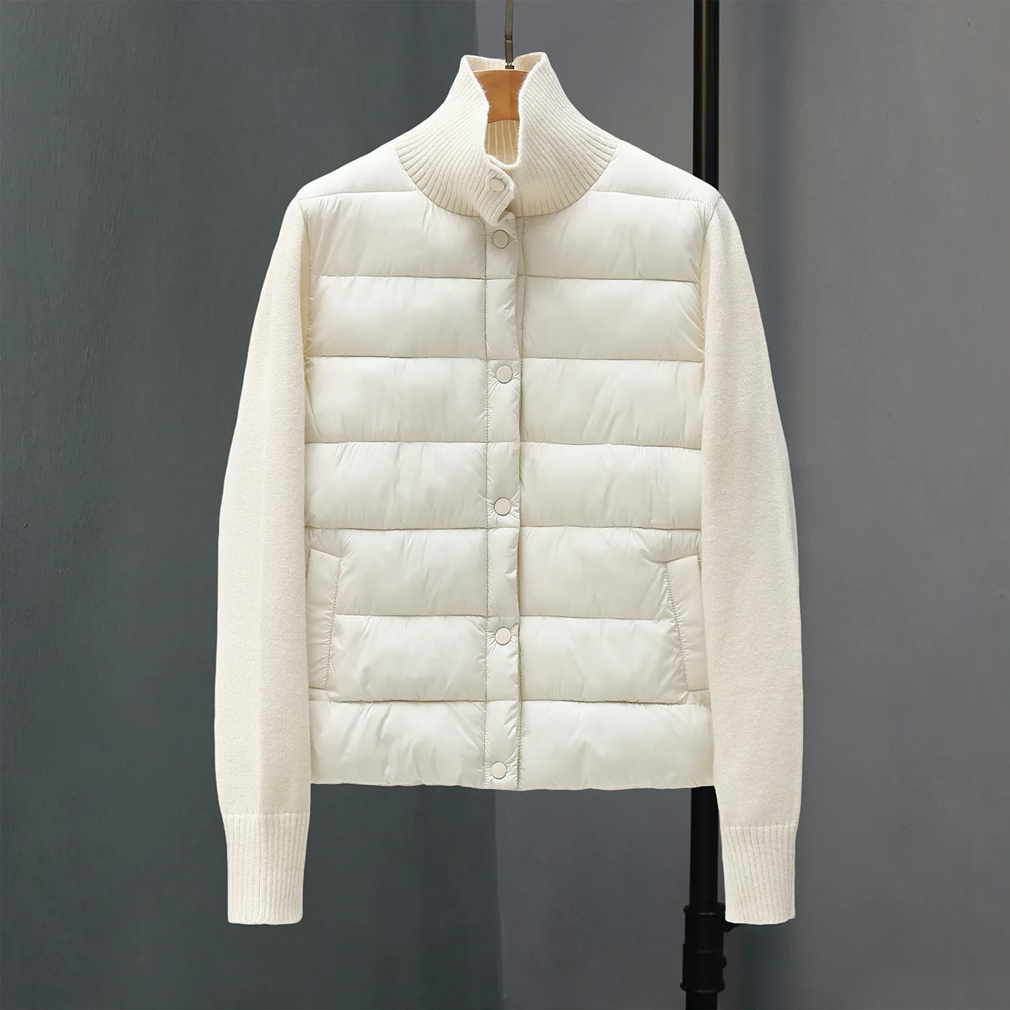 Autumn Winter Women's Knitted Patchwork Parka Cotton Padded Jacket Ultra Light Warm Casual Coat Female Puffer Jacket Outerwear