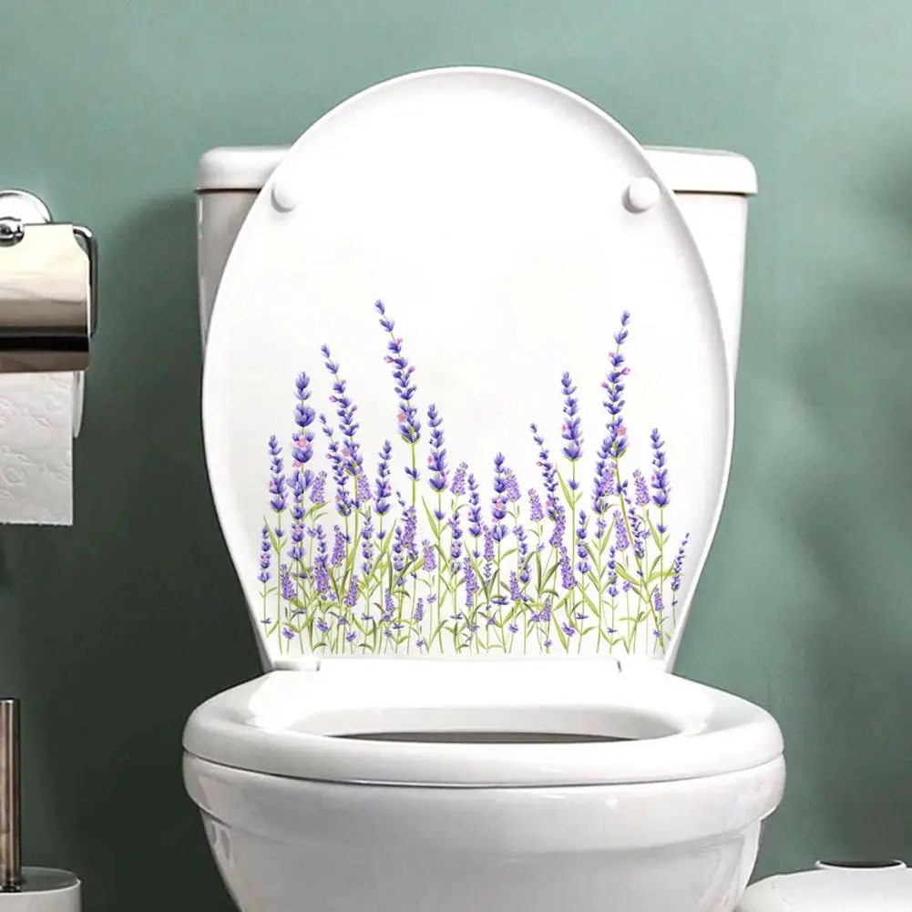 Lavender Flower Toilet Sticker Removable Self-adhesive Waterproof PVC Bathroom Wall Art Decoration Decal Home Supplies