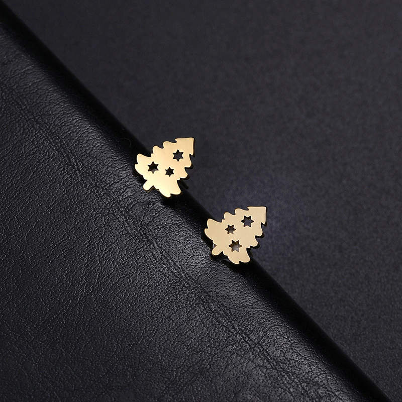 JDZQJ Cute Chirstmas Tree Stud Earring for Women Stainless Steel Gold Color Women's Studs 2023 Fashion Chirstmas Jewelry Gifts