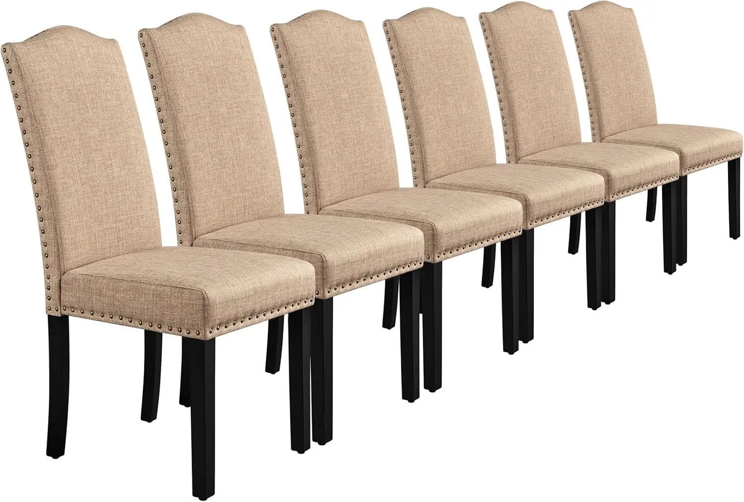 Parsons Dining Chairs Set of 6, Fabric Dining Room Chairs Side Chair with Nailhead Trim and Wood Legs for Living Room, Padded