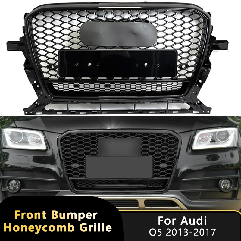 For Q5 2013-2017 RSQ5 Style Car Front Bumper Grill Mask Radiator Grille Racing Grills upgrade Gloss Black Quattro Honeycomb Mesh