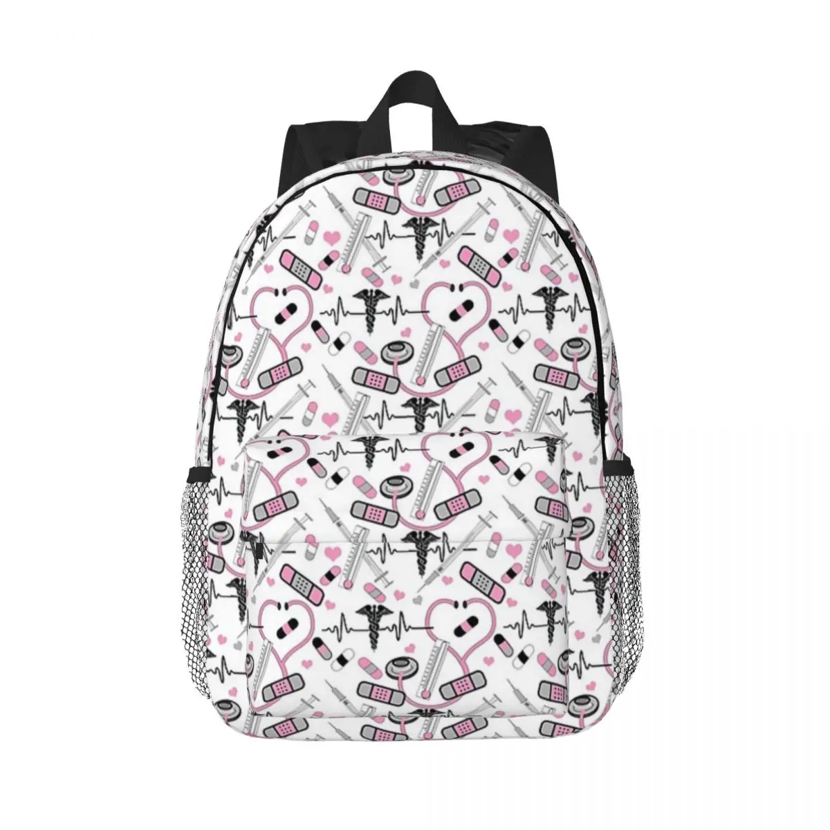 

Cute Stethoscope Nurse Doctor EKG Pattern Backpacks Teenager Bookbag Casual Children School Bags Travel Rucksack Shoulder Bag