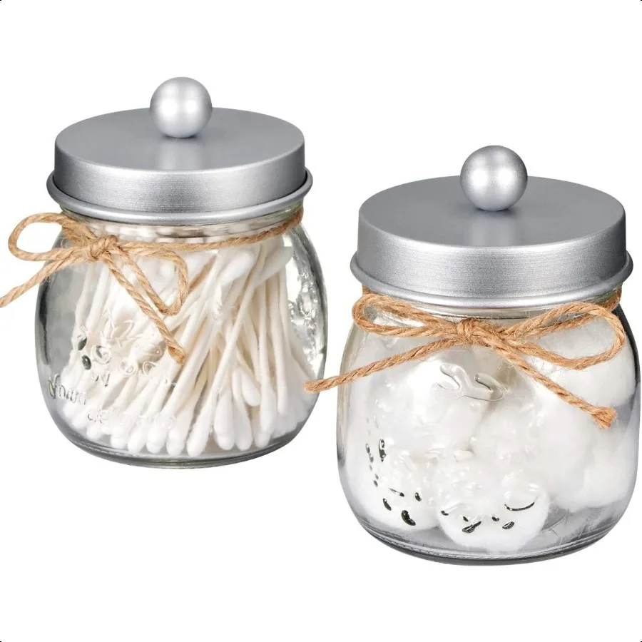 2 Pack Qtip Holder for Bathroom Cotton Swab Holders Cute Mason Jars Decor Bathroom Decor and Accories for Cotton Round Pads Bal