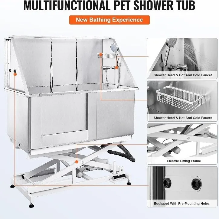 50'' Electric Lifting Stainless Steel Dog Wash Station for Pet Grooming Salon Bathroom Use Massage Eco-Friendly All Sizes