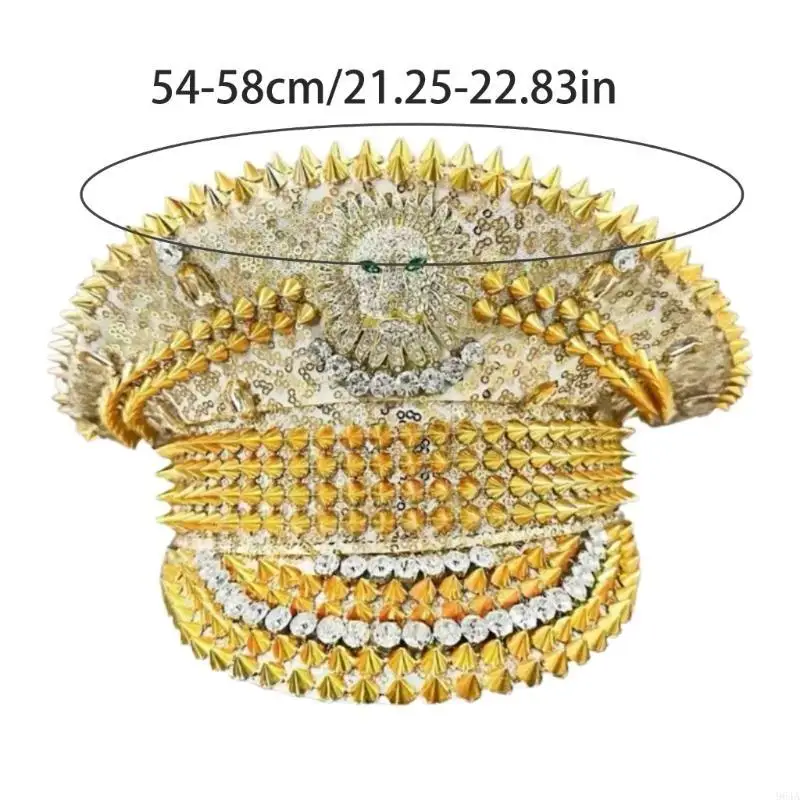 

Stylish Gold Lion Hat with Sequins And Rivet Studded For Music Festival Outfit Theme Event Gathering Headwear Party Hat 964A