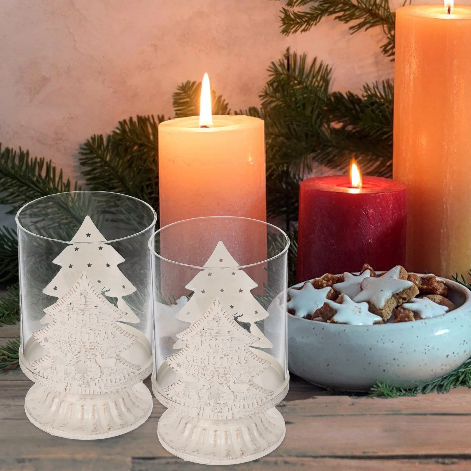 

2Pcs Christmas Shelf Deer Shaped Candlestick Holder for Kitchen Table Center Decoration Holiday Party Ambience Enhancer