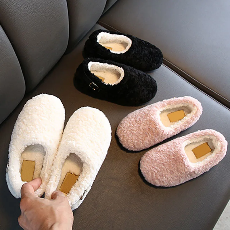 

Kids Girls Cotton-padded Shoes 2025 Winter Toddler Baby Flats Shoes Slip On Warm Plush Girls Shoes Furry Children Shoes CSH968