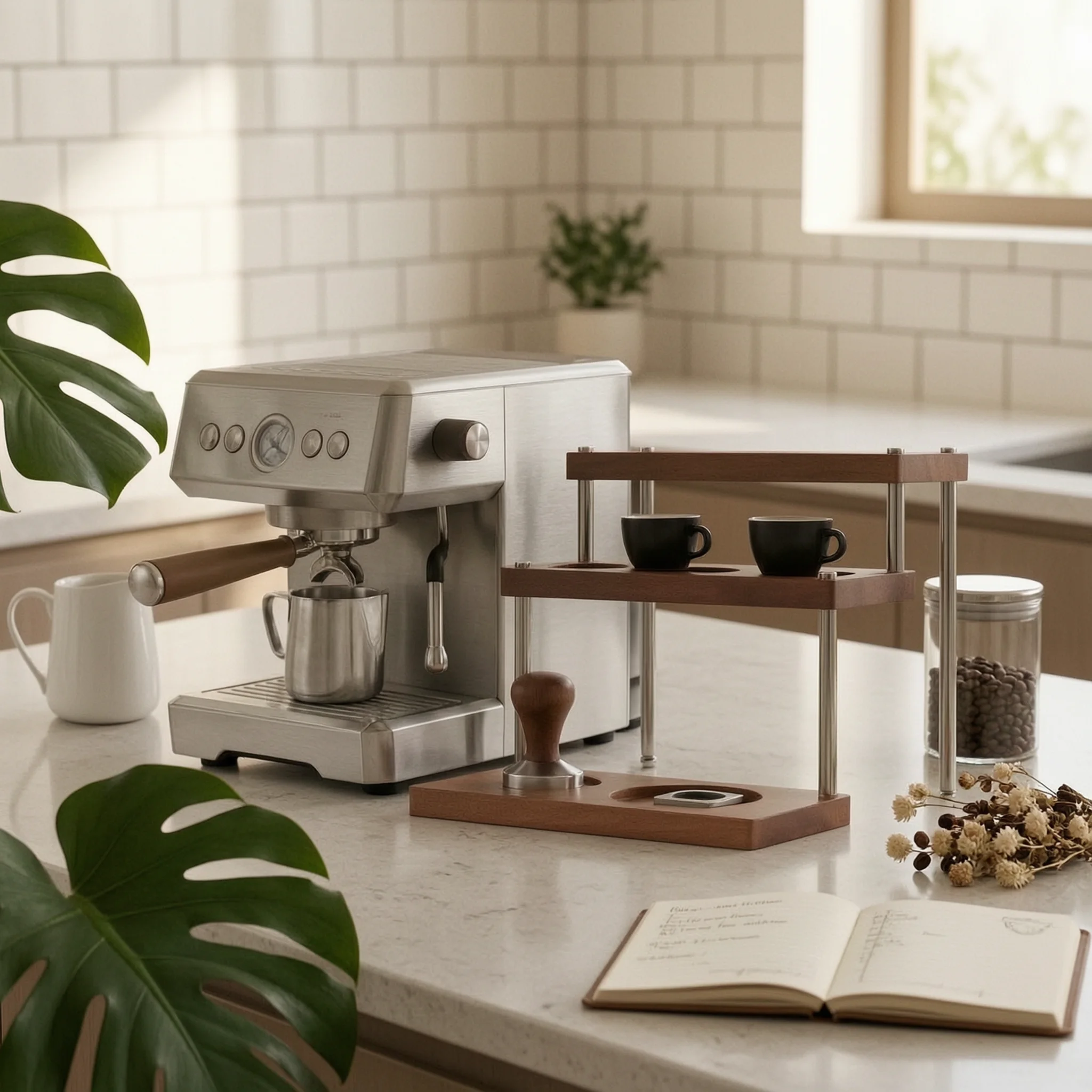 Espresso Tamping Stand Countertop Espresso Organizer with Tool Slots Coffee Tool Holder Compact Coffee Tamper Holder Organized
