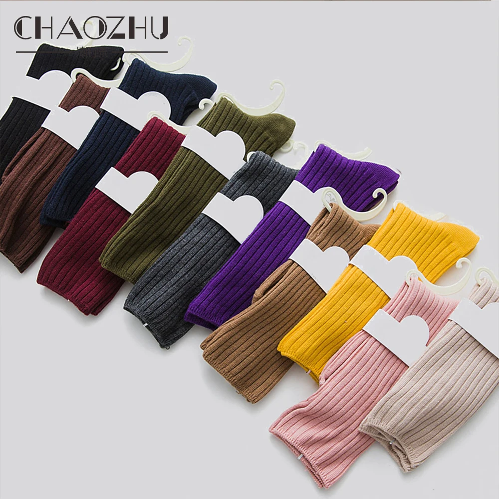CHAOZHU 3 Pairs/set Lady Basic Socks Japanese Loose rib cotton solid colors khaki pink yellow 4 seasons fit basic daily socks
