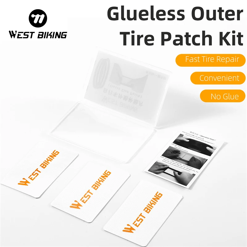 WEST BIKING 3Pcs/Pack Glueless Bike Tire Repair Kit MTB Road Bike Tubeless Tire Puncture Repair Kit Cycling Fast Tyre Patch