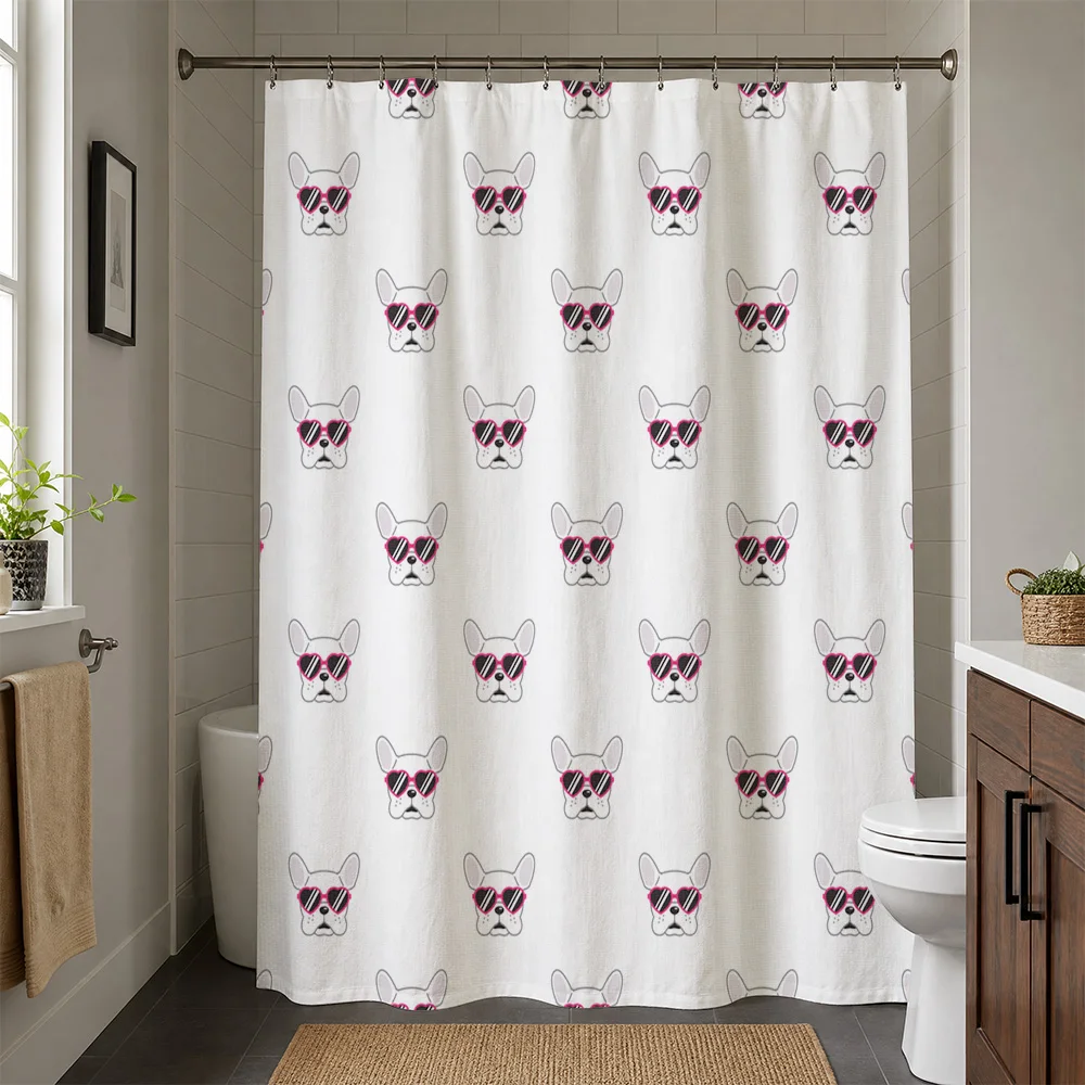 Waterproof Dog Face Sunglasses Shower Curtain Cute Cartoon Animal Print Bathroom Liner Home Decor Novelty Shower Curtain