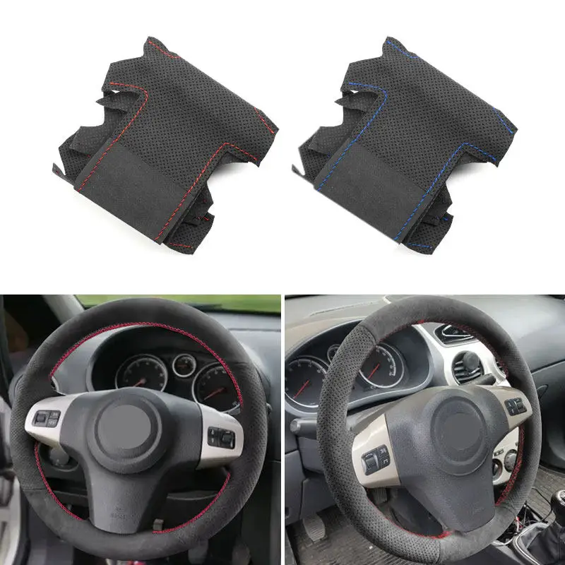 Hand-stitched Suede Perforate Leather Car Steering Wheel Cover Trim For Chevrolet Niva 2009-2017 Opel Vauxhall Corsa (D) 3-Spoke