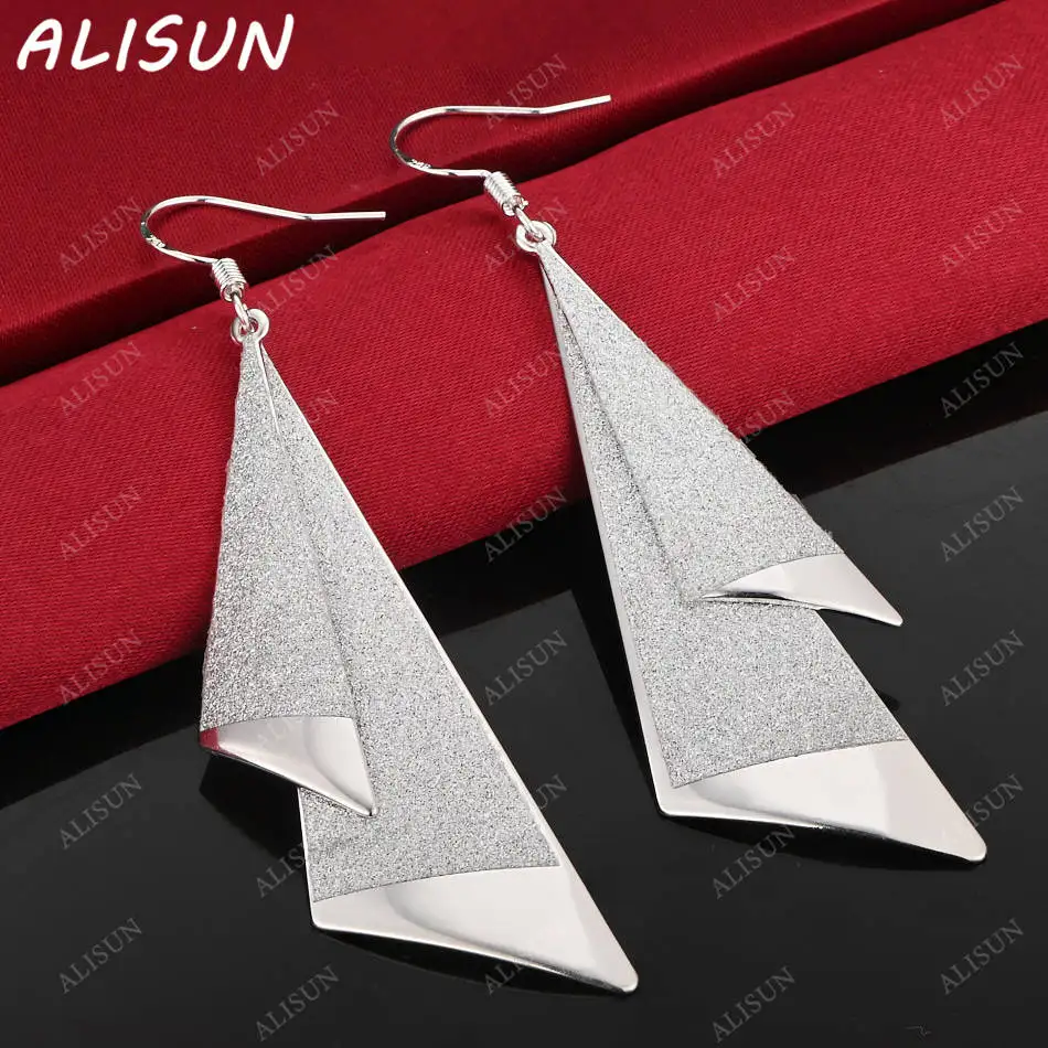 

ALISUN 925 Sterling Silver Frosted Geometric Earrings Drop Earrings Fashion Jewelry Charm Noble Wedding Accessories