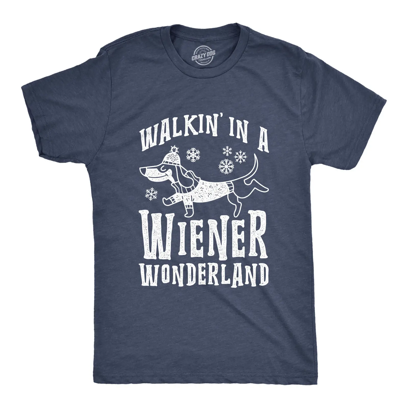 Mens Walkin In A Wiener Wonderland Tshirt Funny Christmas Song Dog Tee