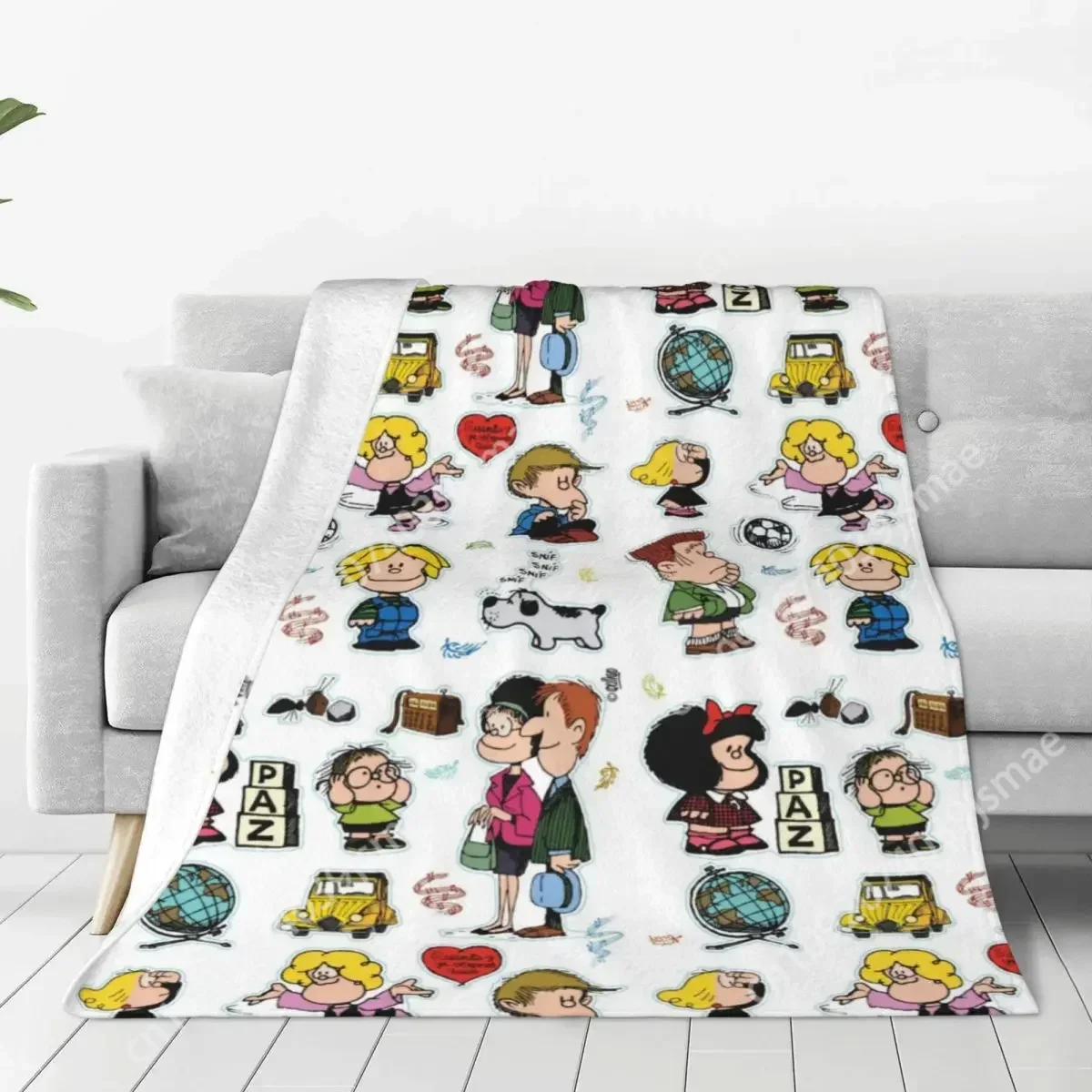 Mantas de forro polar con estampado de personajes de Mafalda, ropa de cama ligera, divertida y encantadora para relajarse Custom