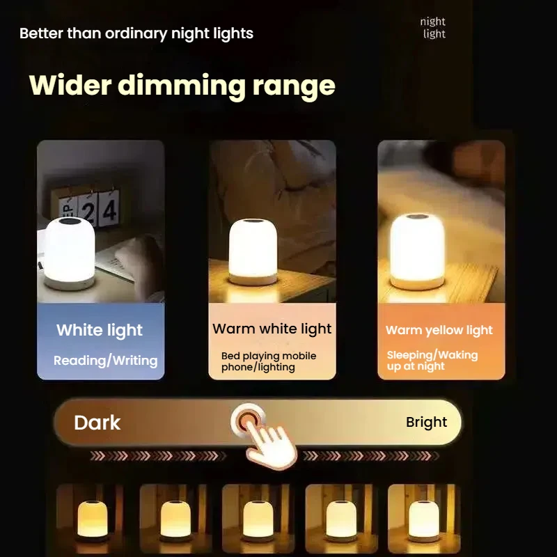 Nice Rechargeable LED Night Light With Ultra Long Battery Life Of 360 ° Touch Three Color Dimming Suitable For Study/bedroom/des