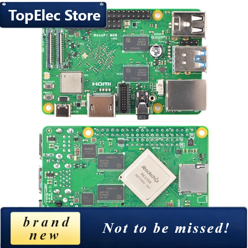 TopElec NanoPi M4B Development Board - RK3399 Chip, 2GB RAM (PCIe Expansion), Dual Cameras & 4K Playback For Android 8 Systems