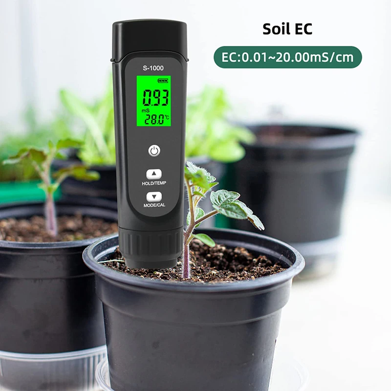 3 in 1 Soil EC Salinity Moisture Meter Temperature Humidity Tester Analyzer With Digital LCD for Hydroponic Garden Farm Planting