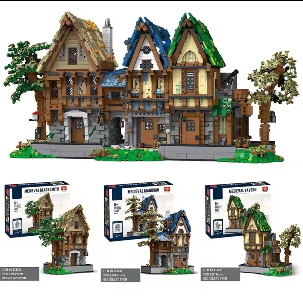 

Medieval Blacksmith Shop Magic House Tavern Building Blocks MOC City Street View Bricks Set Adult Desktop Ornaments Kid Toy Gift