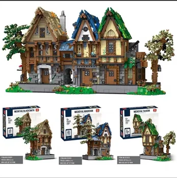 Średniowieczny sklep kowalski Magic House Tavern Building Blocks MOC City Street View Bricks Set Adult Desktop Ornaments Kid Toy Gift