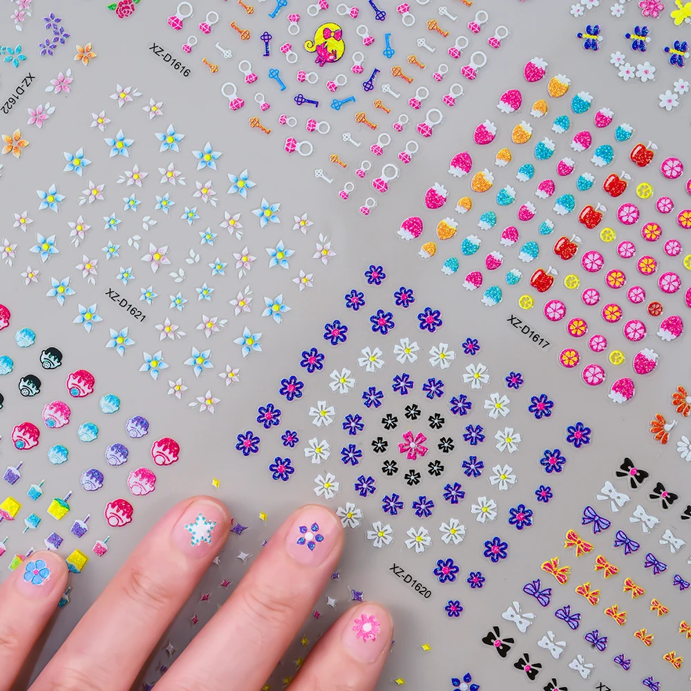 30 Teile/satz Bunte Blumen 3D Nail art Aufkleber Nette Rose/Herz/Stern/Schleife Selbst-Kleber slider Einfache 6,5*5 cm DIY Maniküre Aufkleber