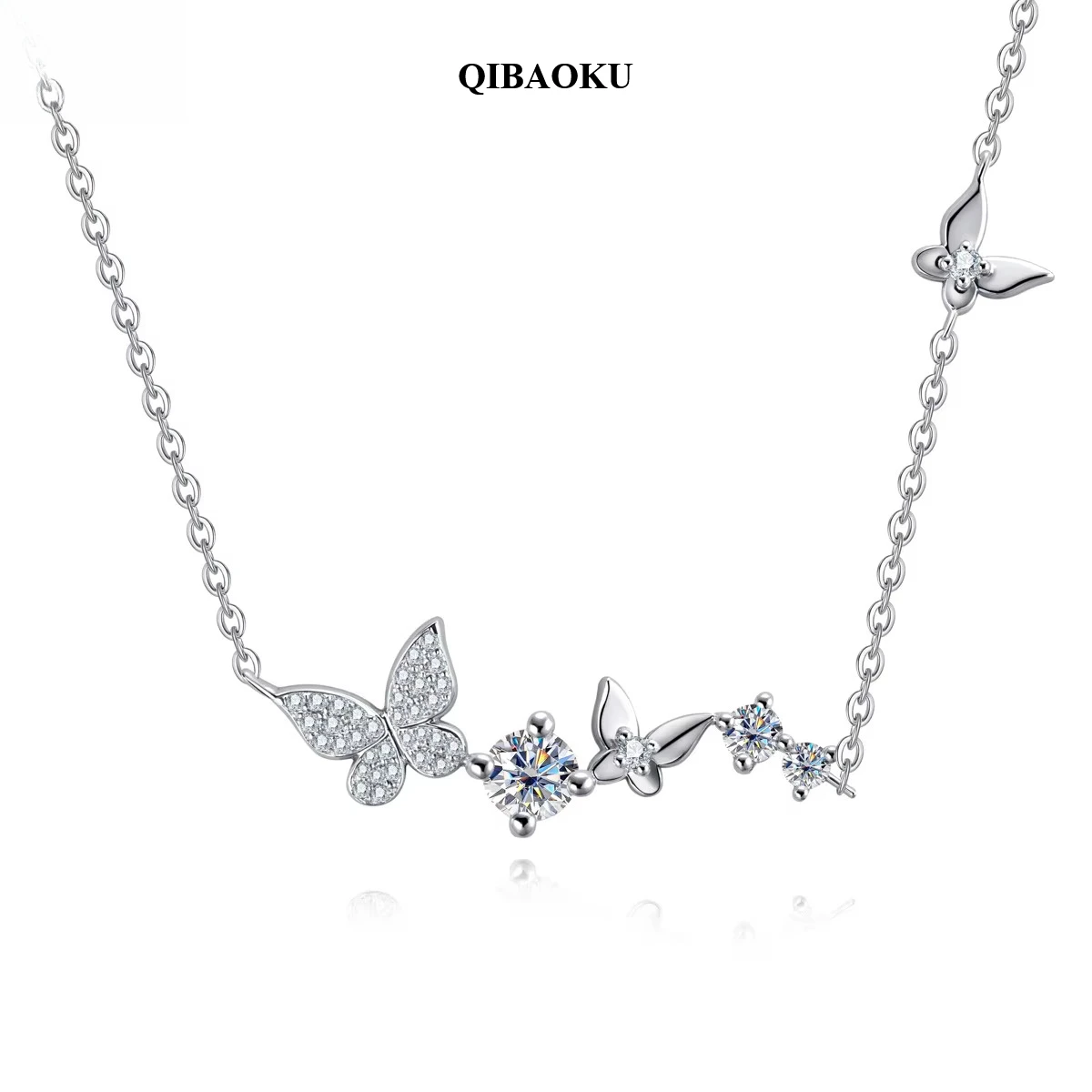 QIBAOKU 0.5cttw D Color Moissanite Butterfly Pendant 40+5cm Necklace GRA S925 Sterling Silver Chain Gifts for Women Jewelry 2026