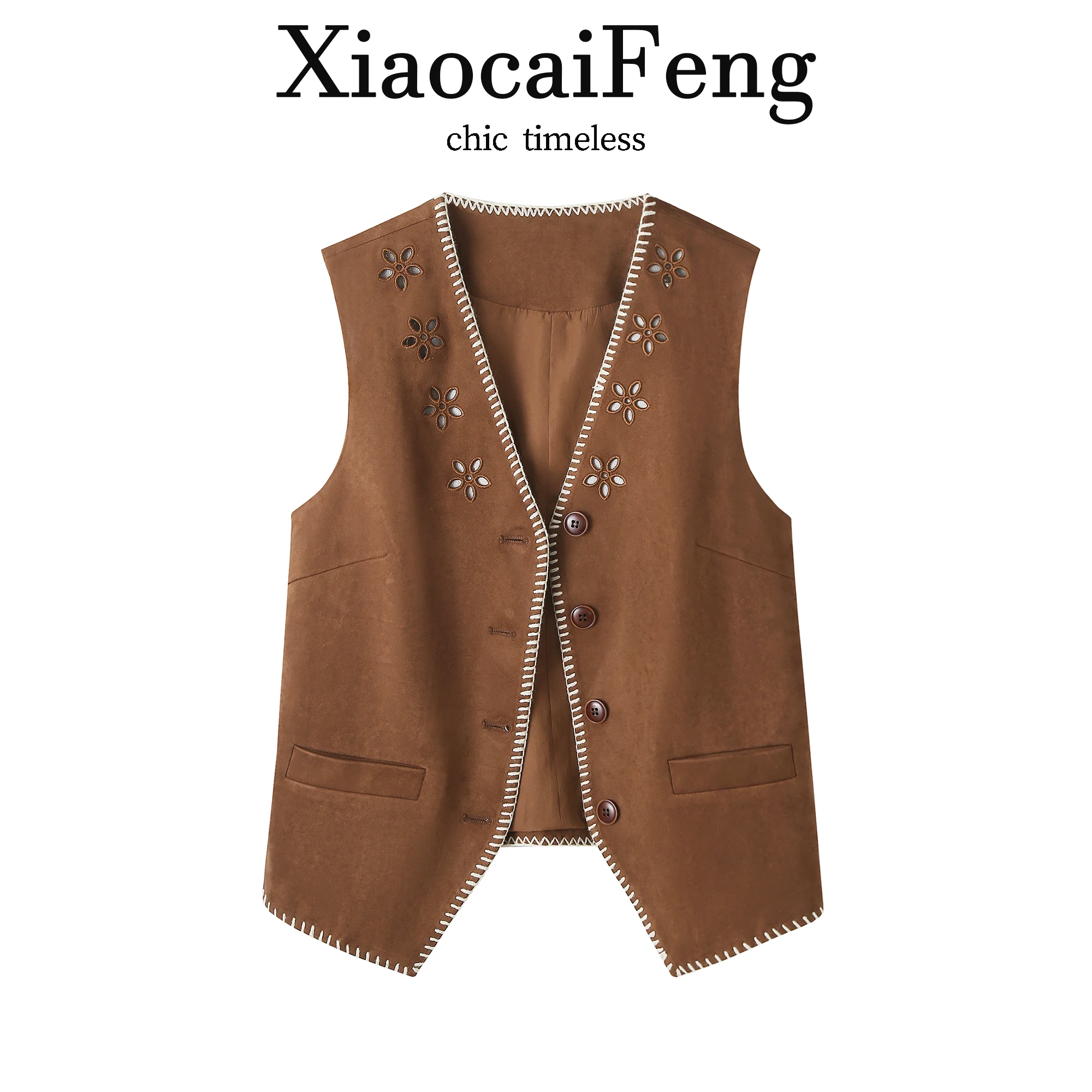 Retro V-neck Suede Vest Fashionable Layering Button-Up Outerwear Dreaming in the Wind Autumn 2026 Loose Fit Single Button