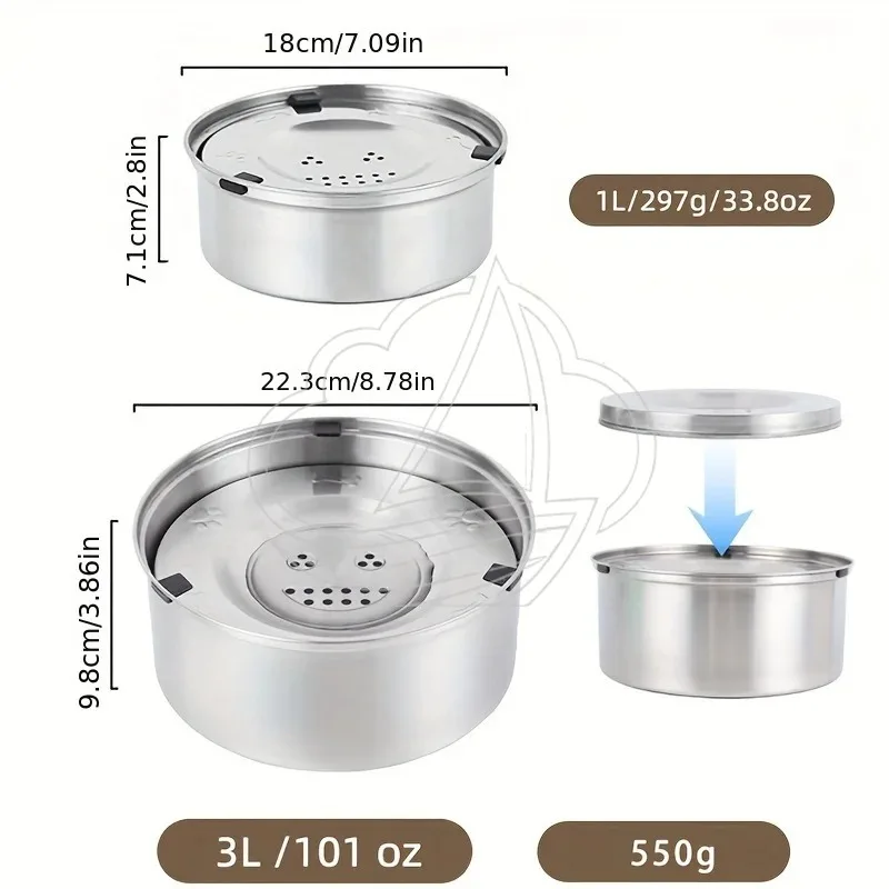 3L Stainless Steel No Spill Dog Water Bowl Non Slip Slow Drinking Bowl for Medium Large Dogs